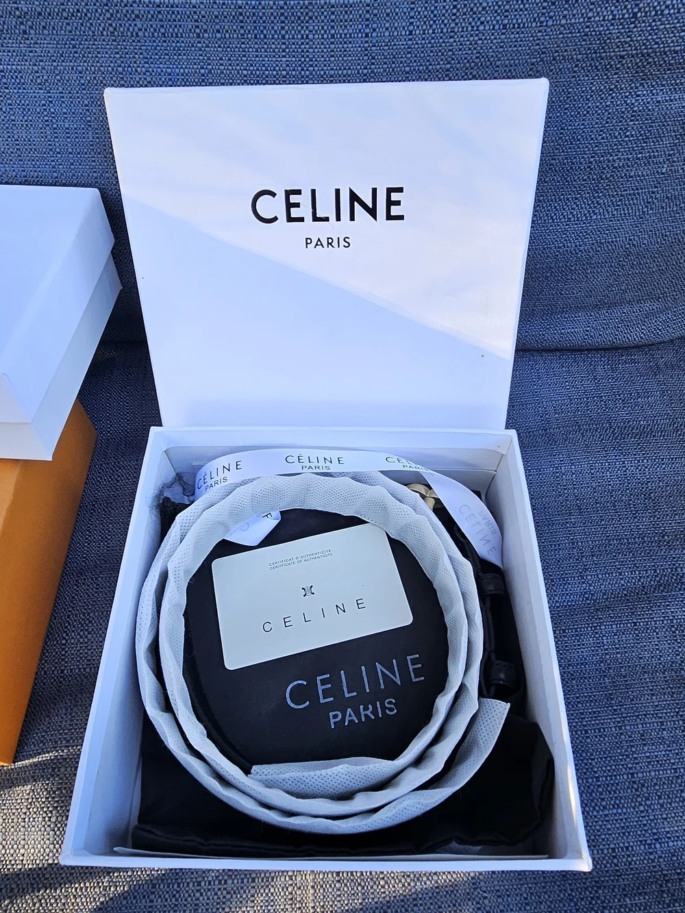 CELINE  Triomphe Black Leather Belt with Gold Buckle Size 95cm
